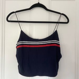 garage navy striped cropped tank